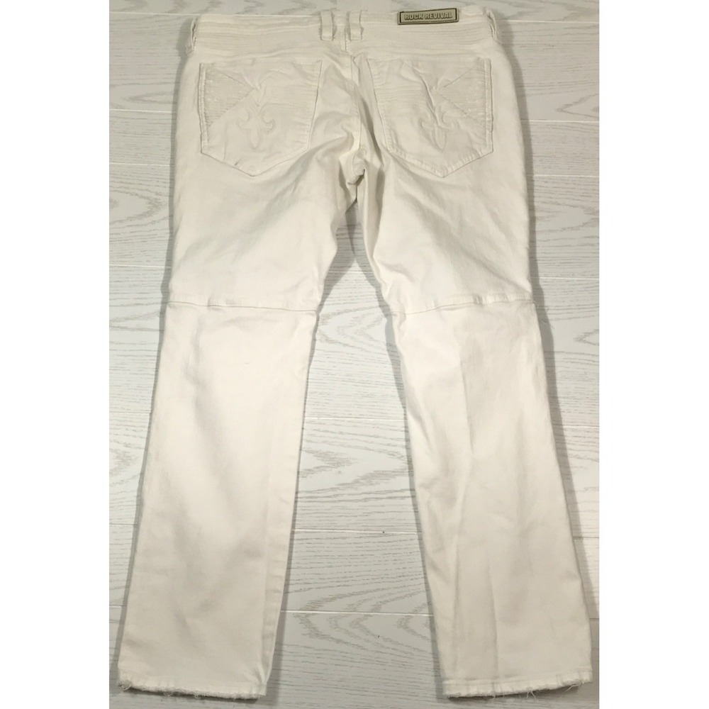 Rock Revival Moto Jeans Men 38x32 White Earle Distressed Grunge Biker Rocker